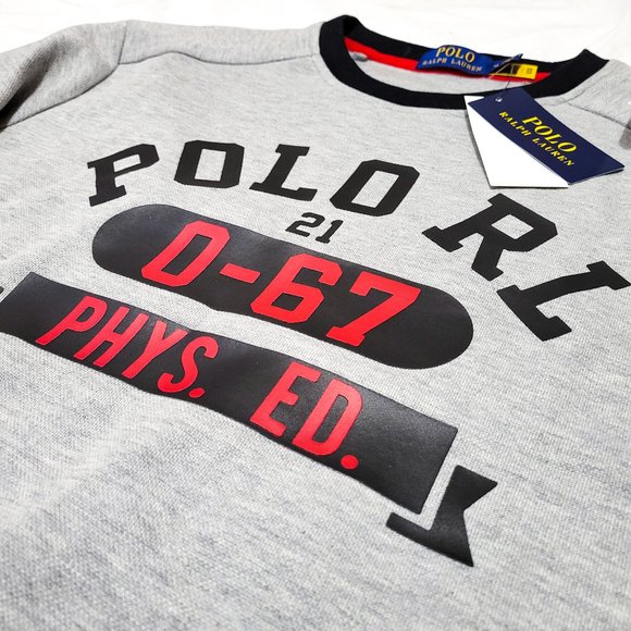 Polo Ralph Lauren RL Phys Ed Grey Sweatshirt Black Red Medium Crew sport bear 67 - Picture 2 of 8